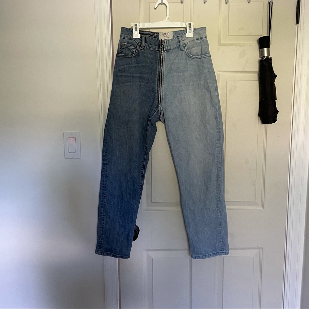 REVICE Denim Yin Yang Zip Two Tone Crop Jeans